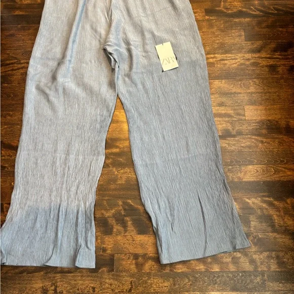 ZARA textured faded blue drawstring pants - Picture 4 of 11